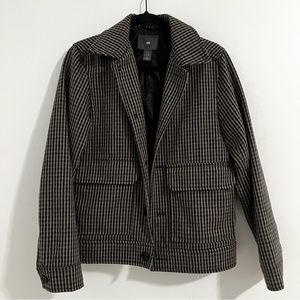 H&M Men Bomber Jacket Houndstood Brown Size XS Peacoat Black Collared Pockets